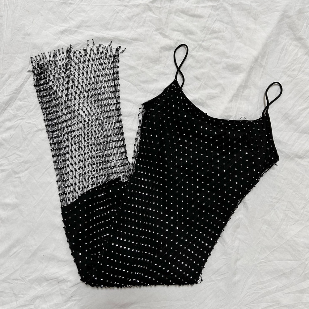 rhinestone netted midi dress